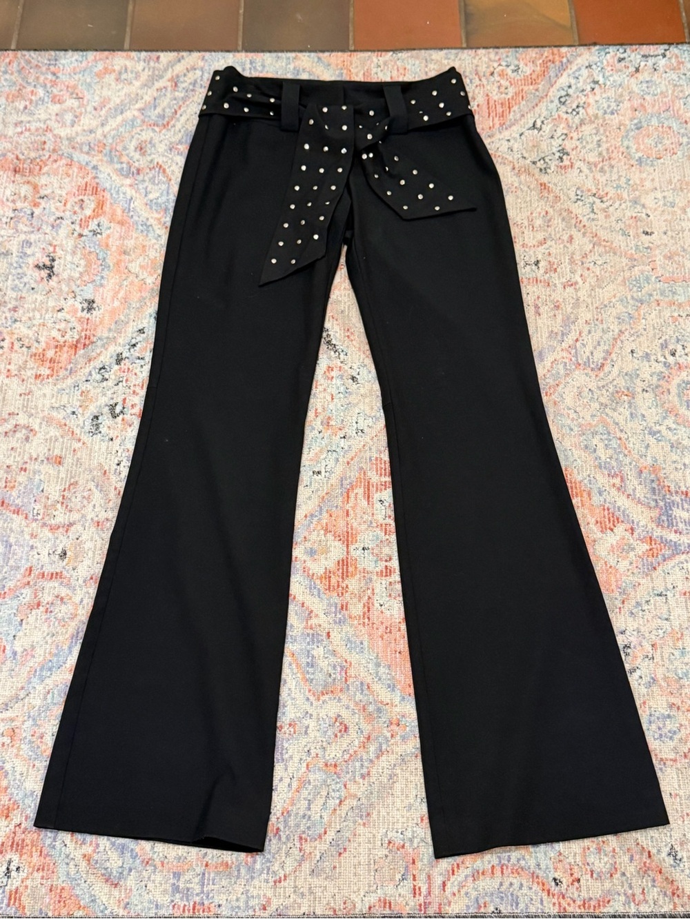 Cache Black Flare Pants with Studded Tie Belt